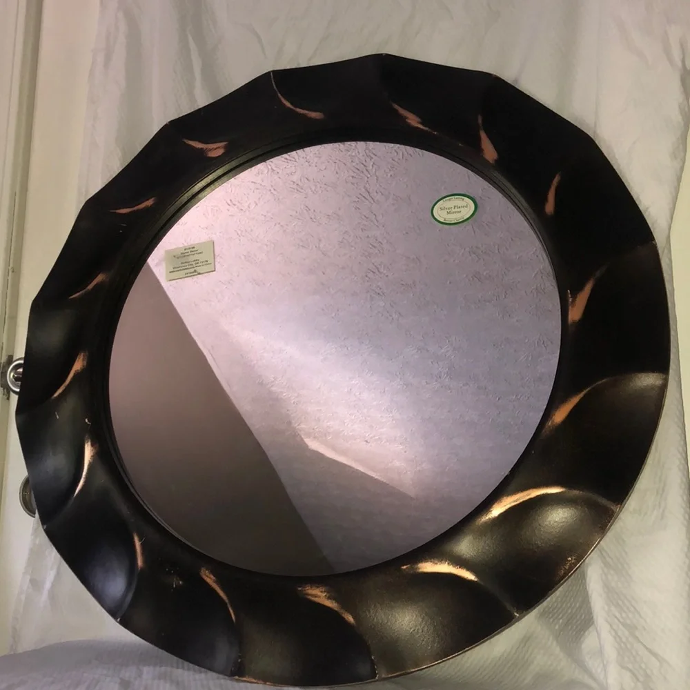 NWT Silver Plated Circle Mirror Bronzed Aged Curve Design 28 inch x 28 inch Cir